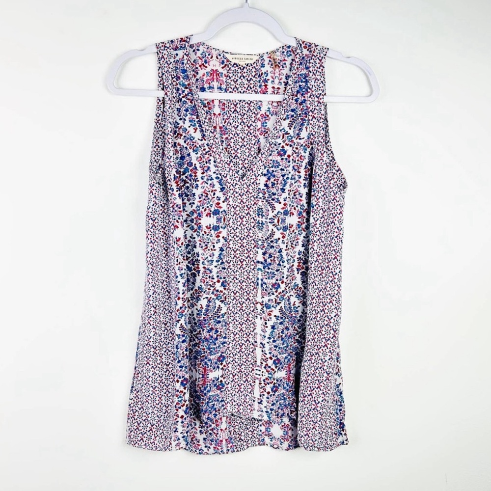 Rebecca Taylor Blue Red 100% Silk Blouse Size 0